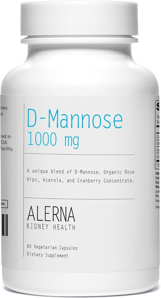 D-Mannose 1000 mg - 尿路の健康 - クランベリー濃縮物、有機ローズヒップ、アセローラエキス - 60 ベジタリアンカプセル