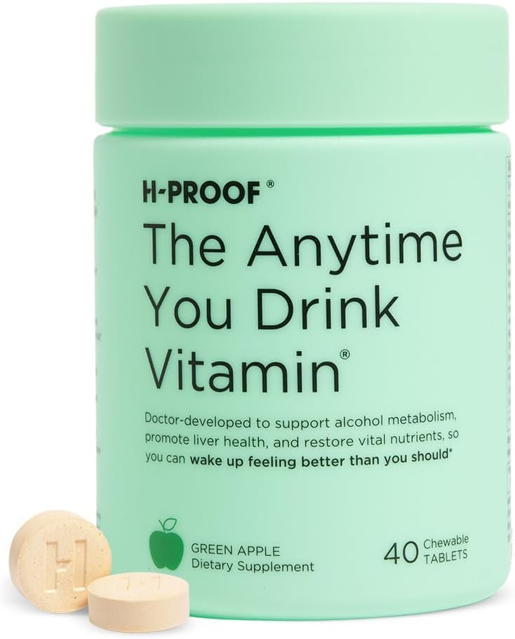 H-PROOF あなたはビタミンを飲むとき、いつでも, 肝の健康 & 電解液と免疫サポート, ミルクアザミ, ビタミンB & C - 40 咀嚼可能なタブレット (20 人前), ビーガン, グリーンアップル