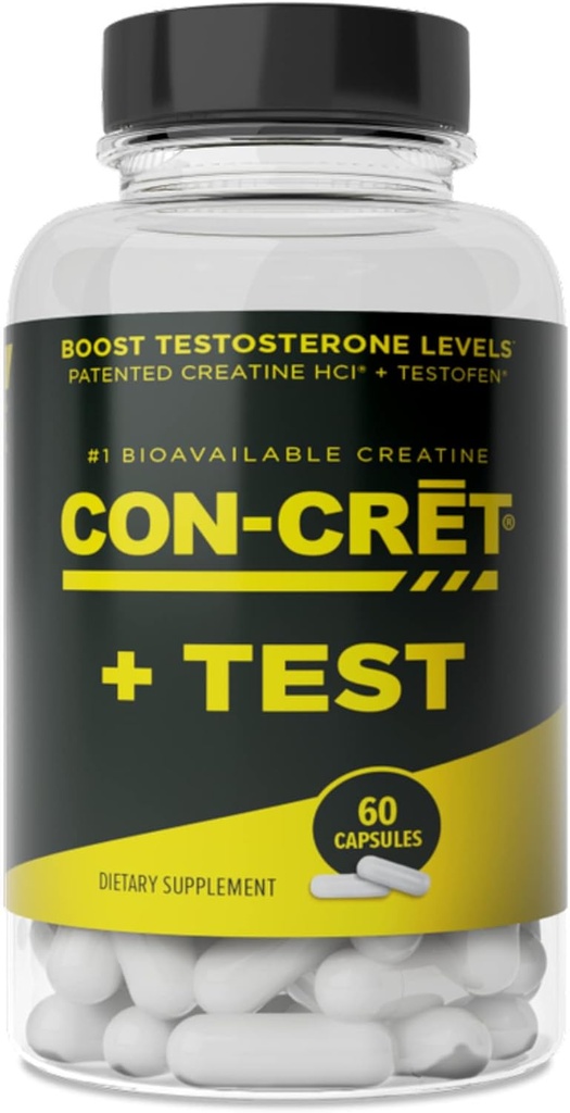 CON-CRET®+ Test, CON-CRET® Patented Creatine HCl Now with Testofen®, Boost Testosterone Levels, 60 Capsules