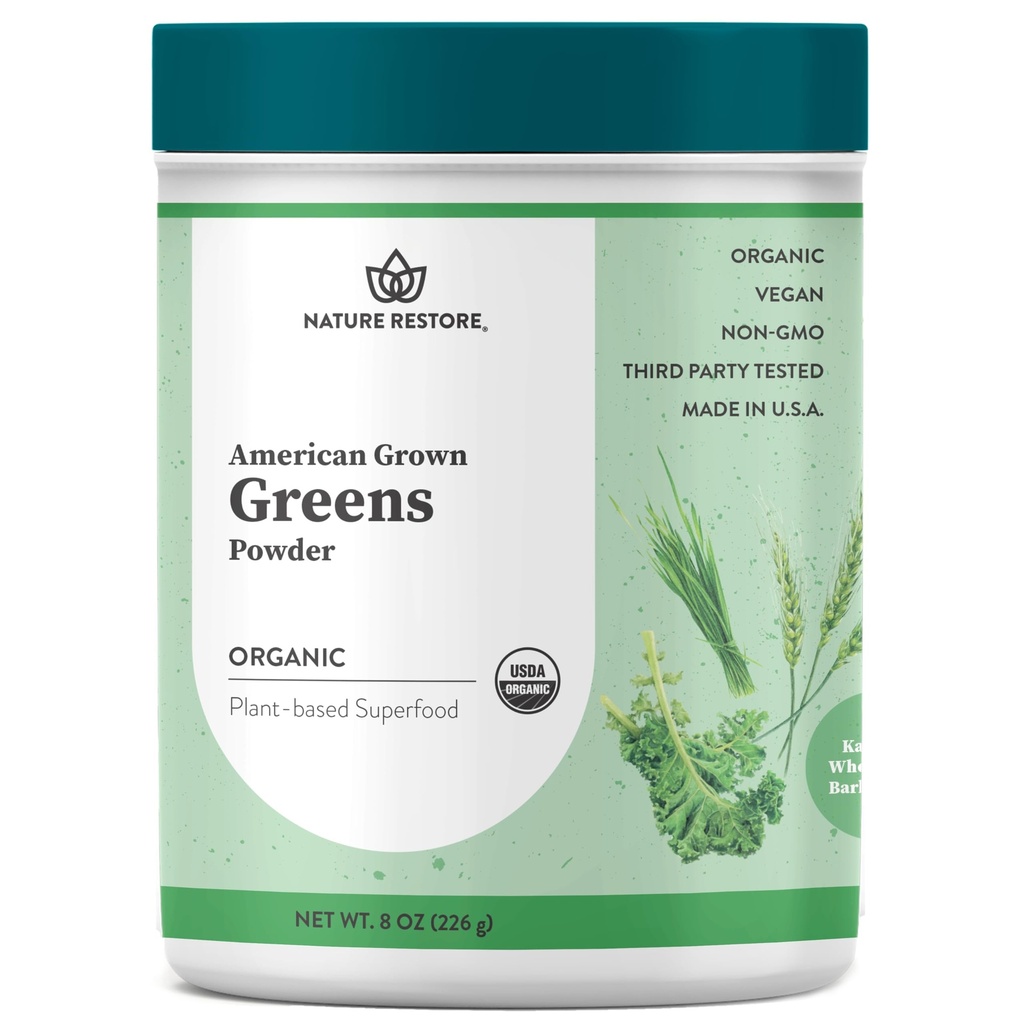 Nature Restore Greens Superfood Powder, USA Grown, Organic Kale, Barley Grass, Wheatgras, Unsweetened, 8 Ounces, アメリカ
