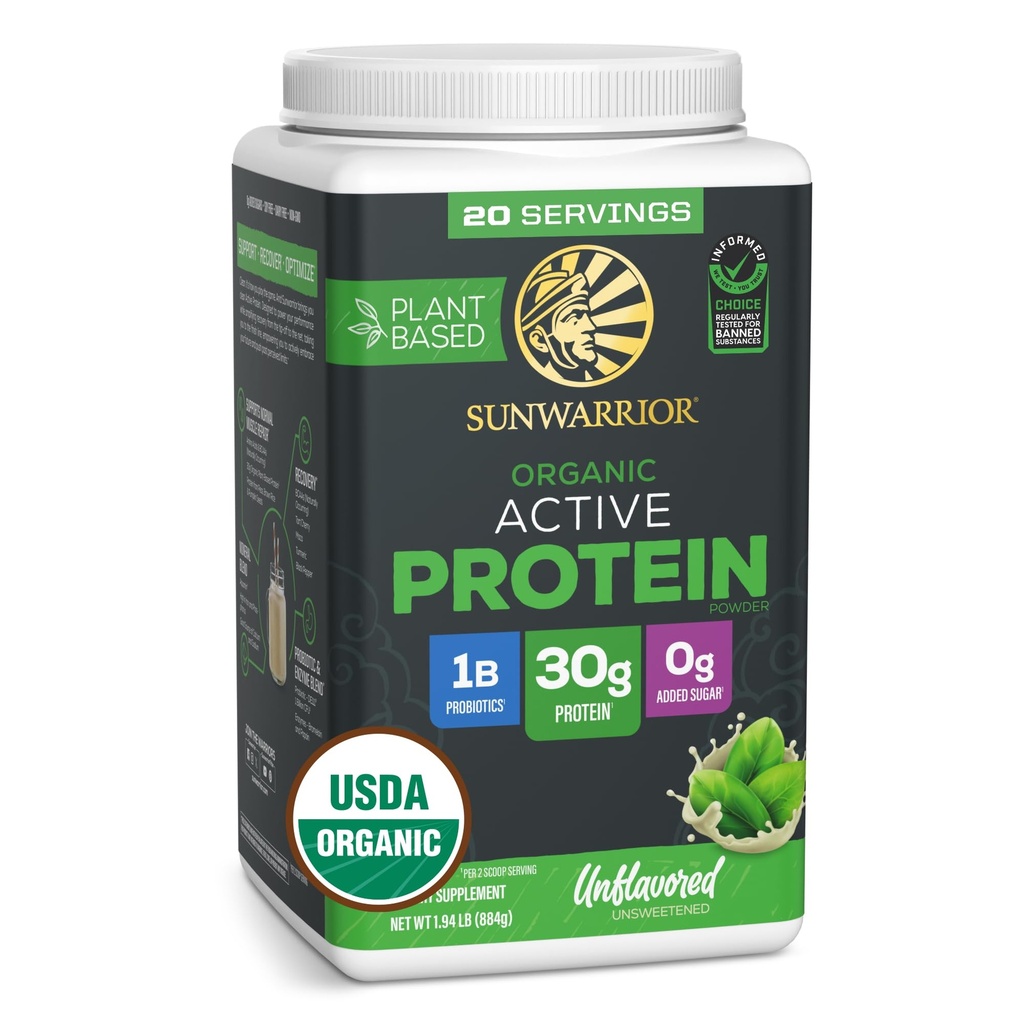 Sunwarrior Organic Plant based Protein Powder | BCAA Amino Acids Plus Recovery Minerals & Botanicals のヴィーガンオーガニックプロテインパウダー | Non-GMO Soy Dairy & Gluten Free (Unflavored, 20 サービング)