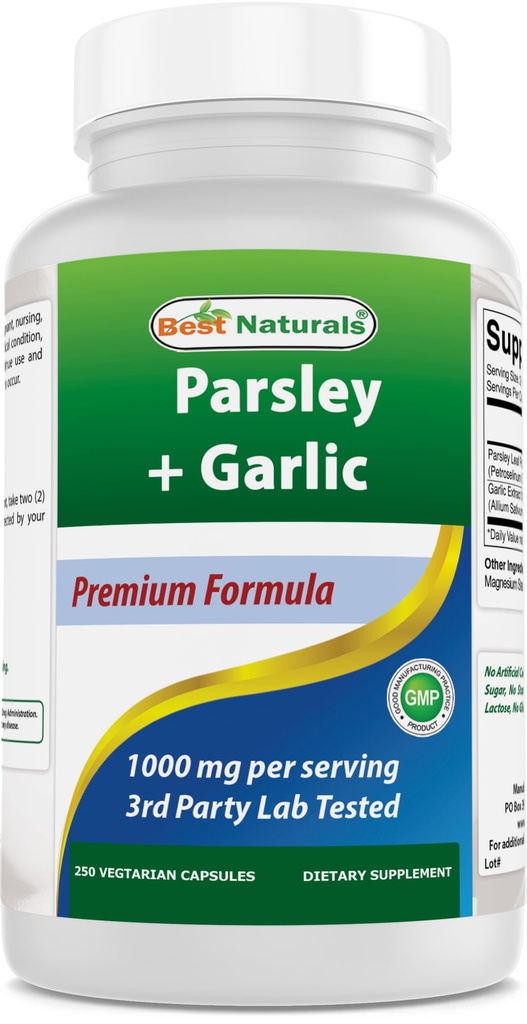 ベストナチュラルズパーズリーとニンニク1000 mg/サービング250ベジタリアンカプセル。 グルテンフリー、非GMO。