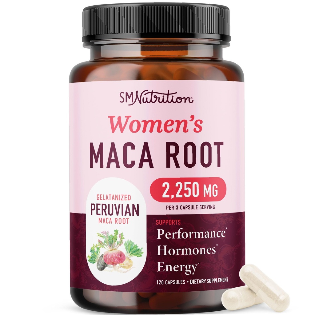 女性用オーガニックマカルートカプセル | ペルーマカ 2250MG エクストラ強度 | レッド・ブラック・イエロー・ルートパウダー | ハーブサプリメント | エネルギーとホルモンの残高をサポート | 120 Ct