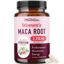 女性用オーガニックマカルートカプセル | ペルーマカ 2250MG エクストラ強度 | レッド・ブラック・イエロー・ルートパウダー | ハーブサプリメント | エネルギーとホルモンの残高をサポート | 120 Ct