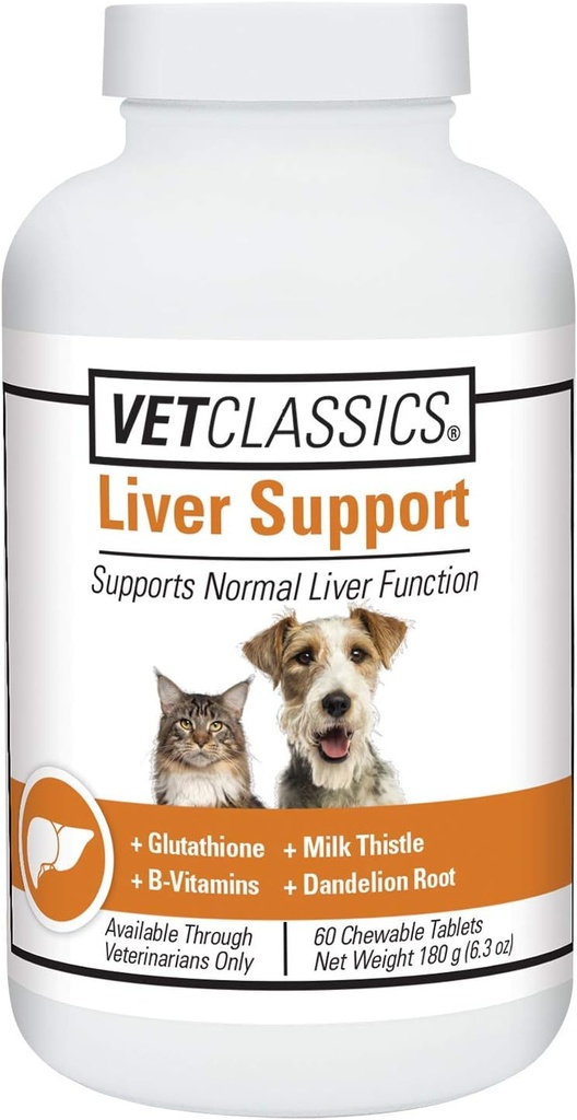 Vet Classics Liverは、犬、猫のためのペット健康サプリメントをサポートしています - 肝臓機能 - B-Vitamins、グルタチオン、ミルクアザミ - ソフトタブレット、咀嚼 - 60ケブル錠