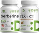 DEALの補足のビタミンD3 10000iu + K2 200mcg Softgels及びYhimbineの束が付いているBerberineの補足–ココナッツ オイルが付いている日曜日の精巣のビタミン–高い吸収の塩酸塩HClの形態