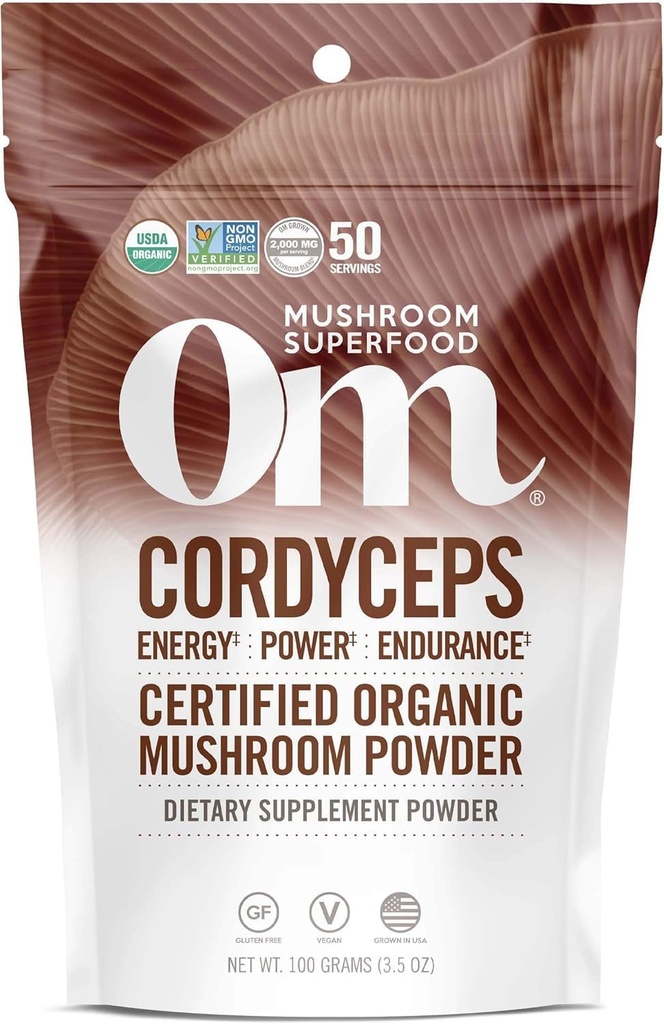 OM MUSHROOMの極度の食糧コルディセプの有機のきのこの粉、3.5 Ounce、50のサービング、エネルギー、力、スタミナおよび持久力サポート、スポーツの性能のためのSuperfoodの補足