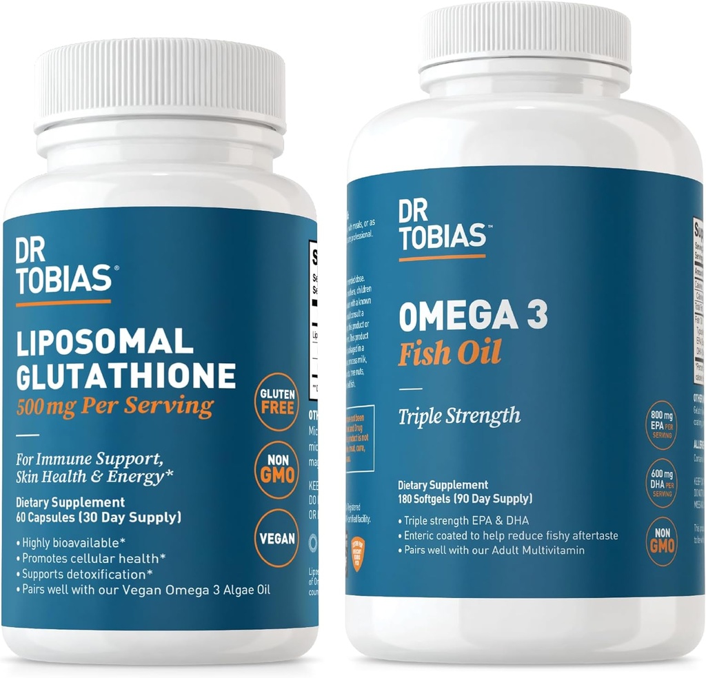 Dr. Tobias Omega 3 魚油とリポソームグルタチオン - 免疫機能、皮膚の健康、栄養素吸収をサポート - 非GMO