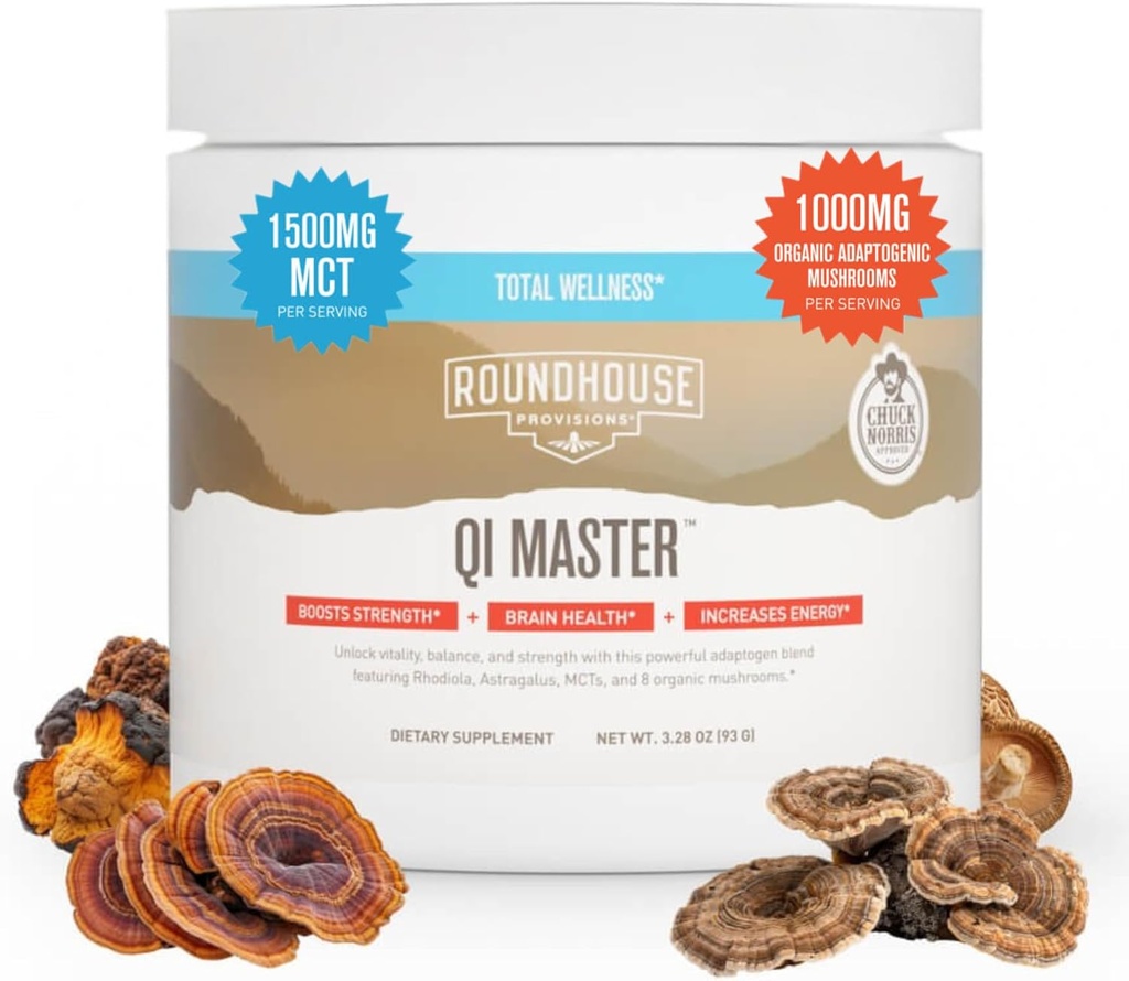 ROUNDHOUSE PROVISION Qi Master Adaptogen Blend、Astragalus Root、Rhodiolife Extract、MCT、8有機マッシュルーム(30 Scoops)、チャックノリス