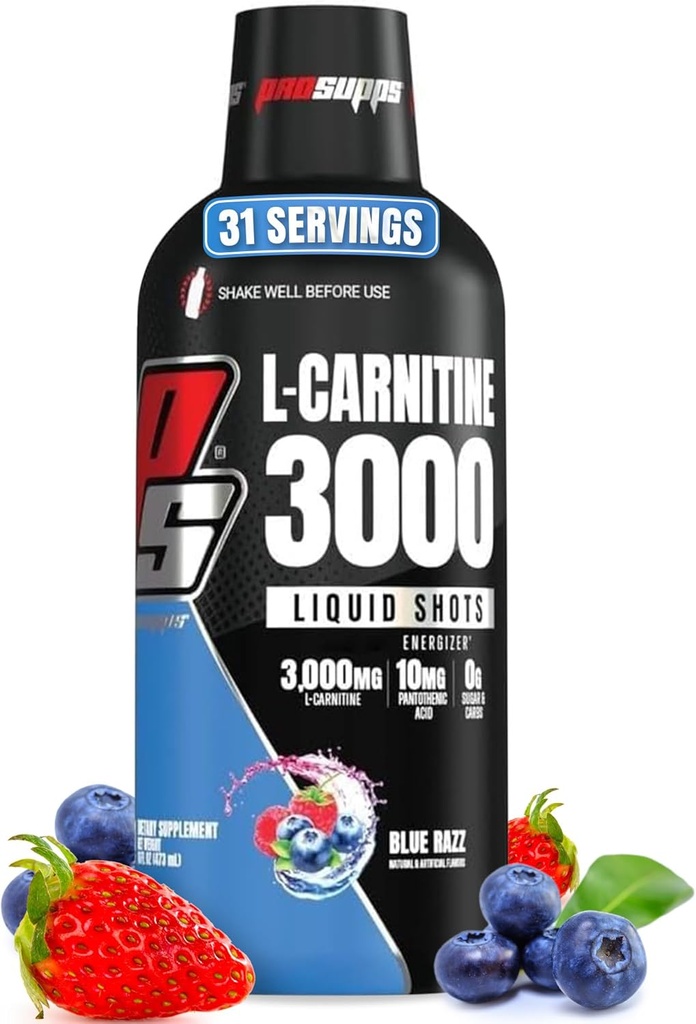 PROSUPPS L-カルニチン液体3000、男性と女性のための興奮剤フリー液体ショット - エネルギー、パフォーマンス、筋肉の回復のためのクリーンなワークアウトドリンク - 砂糖なし、炭水化物なし - 31サービング、ブルーレイズ