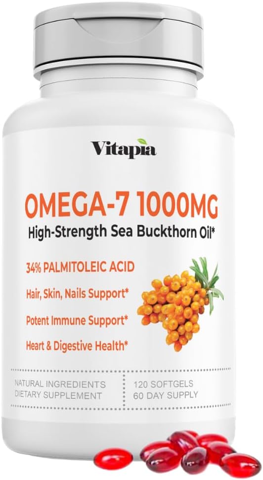 毛、皮、釘、中心の健康サポートのためのVitapia Omega 7海のBuckthornの果実油1000mg - 34% Palmitoleic酸及び自然なオメガ3 6 9の脂肪酸の補足- 120のカプセル、非GMO、グルテンフリー