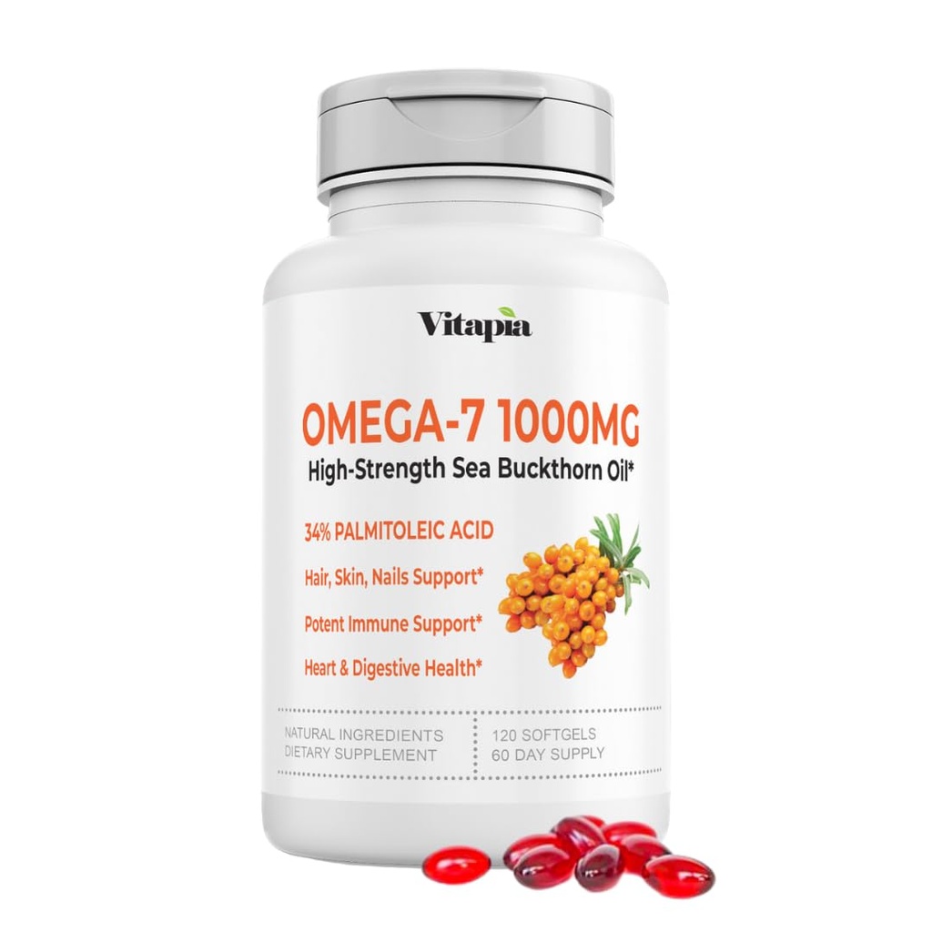 毛、皮、釘、中心の健康サポートのためのVitapia Omega 7海のBuckthornの果実油1000mg - 34% Palmitoleic酸及び自然なオメガ3 6 9の脂肪酸の補足- 120のカプセル、非GMO、グルテンフリー