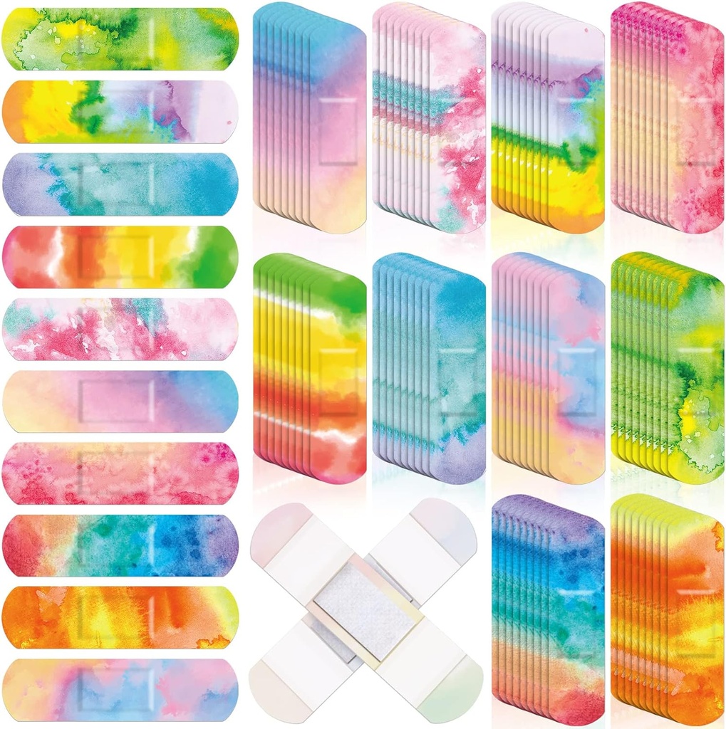Lounsweer 120 Pcs Kids Bandages Bulk Tie Dye Pastel Colored Bandages for Kid Cute Waterproof Flexible Adhesive Tap Breathable Care for Child Baby Toddler Cut Scrapes Wounds Burn, 10 Style(Tie Dye)