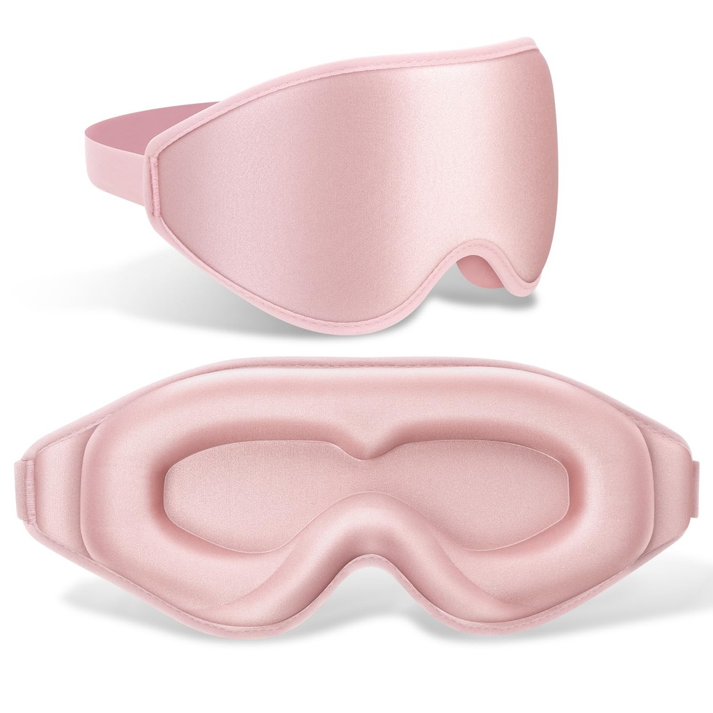 FlyCoco 99% Fully Block Out Light Eye Sleep Mask, 3D Deep Contoured Eyes Cover Zero Pressure, Long Lash Extension Eyes Mask with Adjustable Straps for Sleeping Travel Home Nap Rest Women Men (Pink)