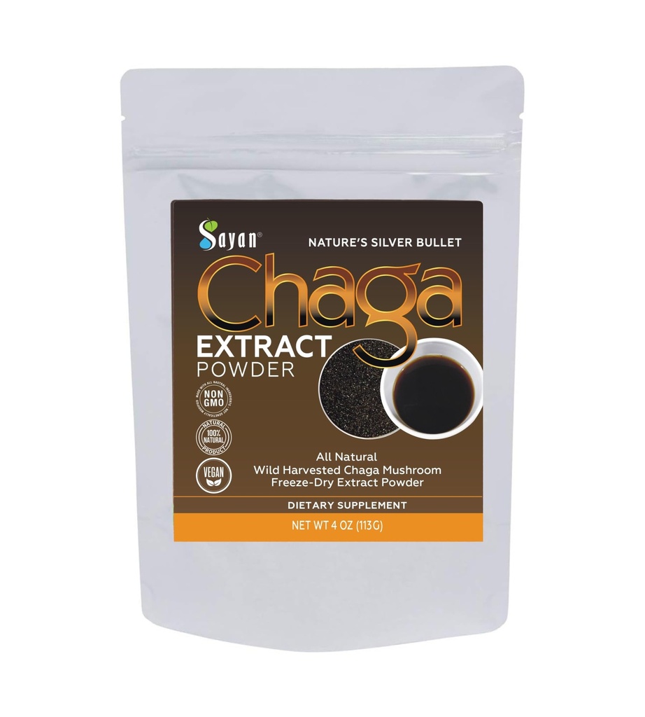 Sayan Chaga のきのこのエキスの粉 (4oz) - 凍結乾燥シベリアの野生収穫 - 有機免疫および消化サポートのための酸化防止茶 - 焦点、エネルギー、明度、ウェルネス - 添加物なし