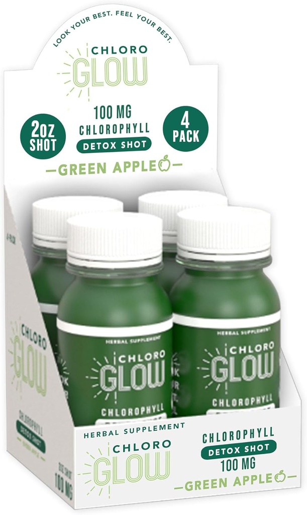 Chloroglow Chlorophyllの打撃–免疫サポート及びボディ清潔のための有機性植物ベースの緑のAppleの飲み物–自然な補足(4パック)