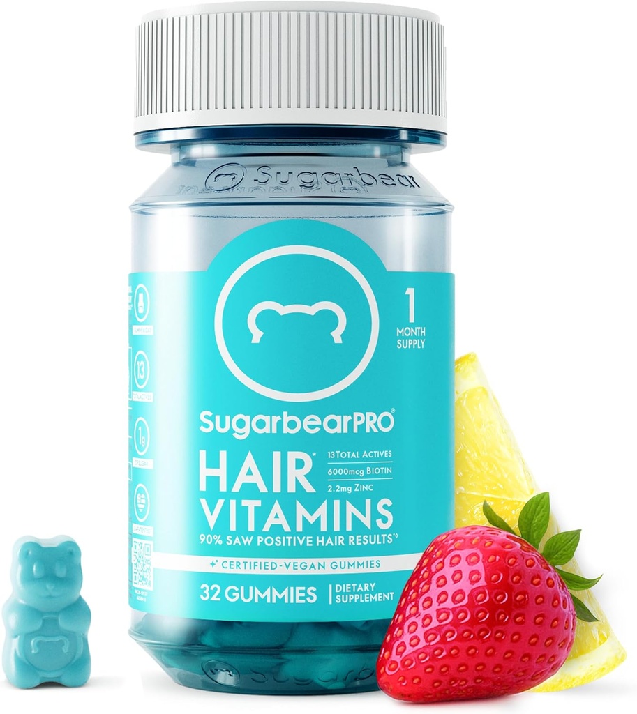 SugarBearProの毛のビタミンのGummy 1か月の供給、毛の成長のための余分強さのBiotin 6000mcg、ビーガン ビタミンB12、MSM、Inositol、オメガ3、Elderberryの証明されたコザー、ハラール、無水