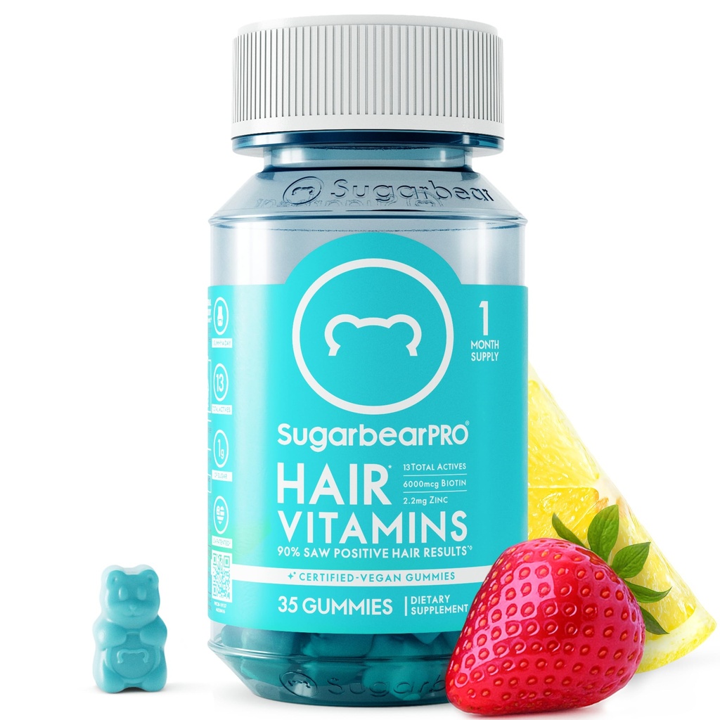 SugarBearProの毛のビタミンのGummy 1か月の供給、毛の成長のための余分強さのBiotin 6000mcg、ビーガン ビタミンB12、MSM、Inositol、オメガ3、Elderberryの証明されたコザー、ハラール、無水