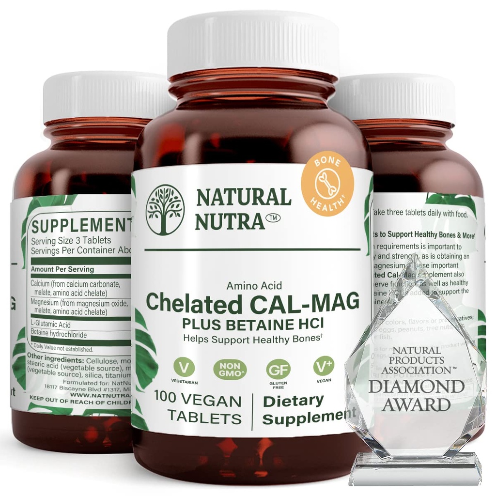 自然なNutraはカルシウム マグネシウム1000/500のmgの補足を- Betaine HCL - Chelated Cal Magは骨密度、サポート筋肉、歯、心血管及び神経の健康、100のビーガン タブレット重なります