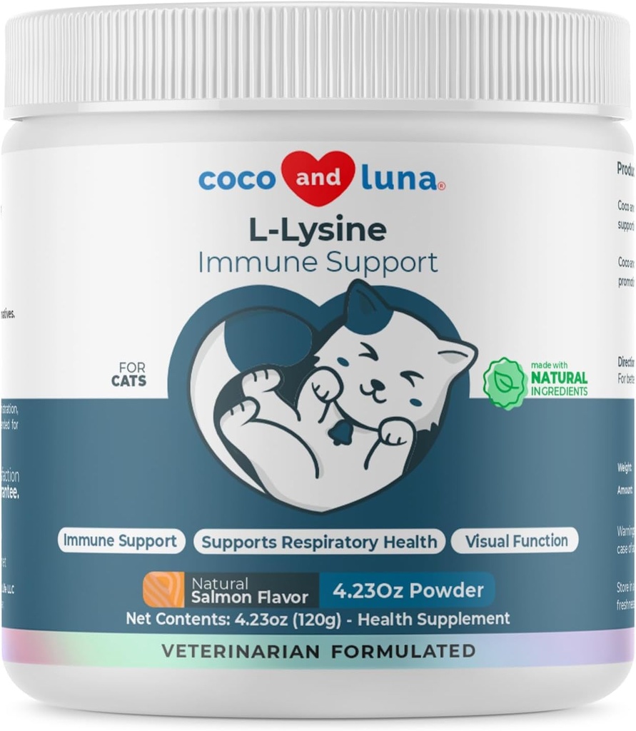 L-Lysine for Cats 900mg - Immune, Eye & Respiratory Support Powder | 900mg/scoop L-Lysine supports immune, eye & respiratory health. For cats with sneezing, runny nose, cold & herpes symptoms.