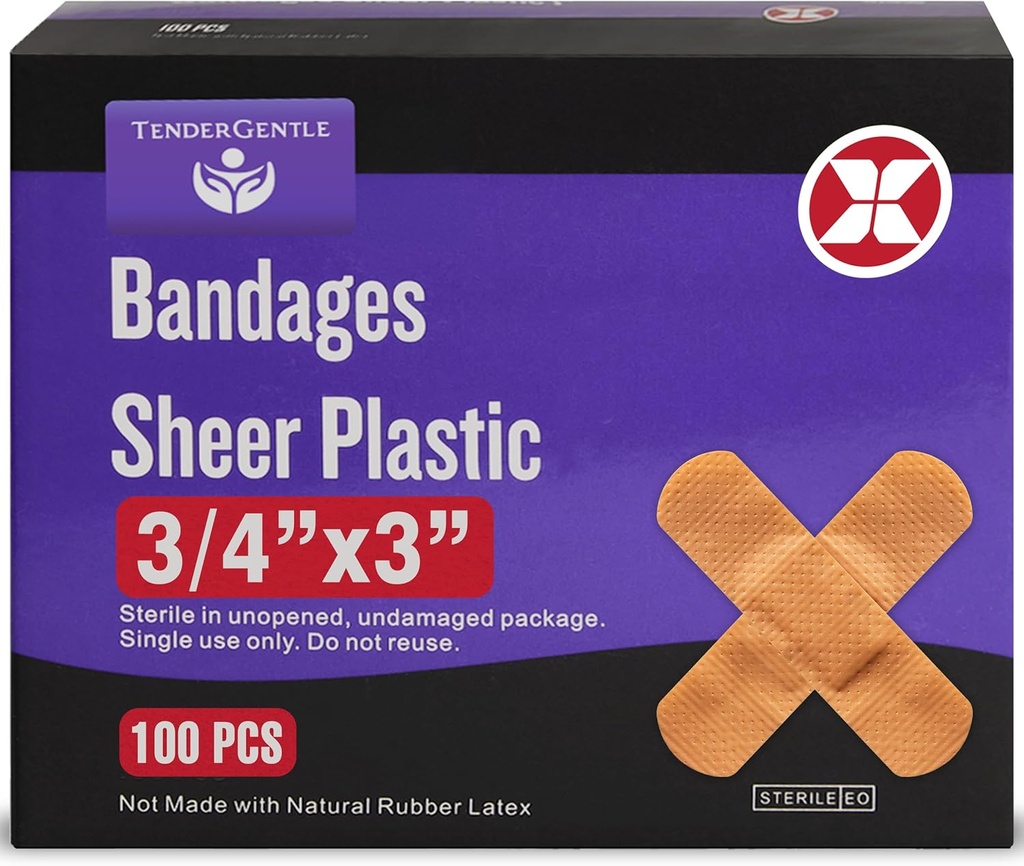 粘着包帯 - 100 3/4"フレキシブルシェルプラスチック包帯カット、スクレープ、バーン - ラテックスフリー、滅菌小型包帯