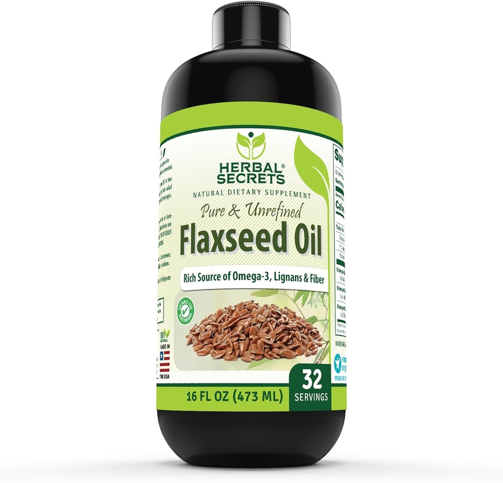 ハーブシークレット オーガニック 亜麻仁オイル サプリメント | 16 Fl. Oz. (473ml) | Non-GMO|アメリカ製