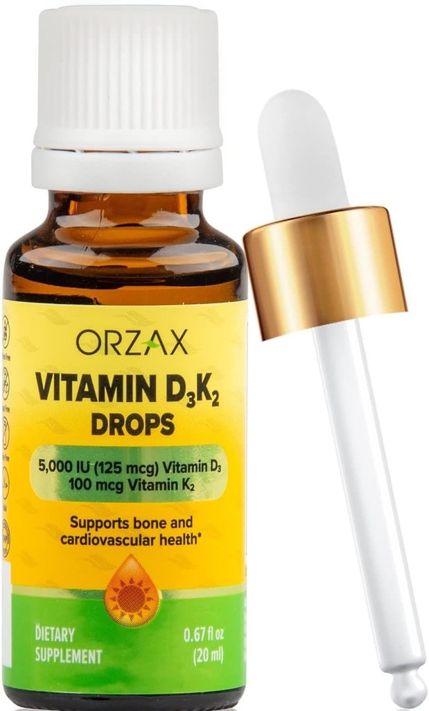 ORZAX ビタミン D3 K2 ドロップ - 骨密度とカルシウムの吸収 - 骨、筋肉、心のための - (0.67fl oz - 20 ml)