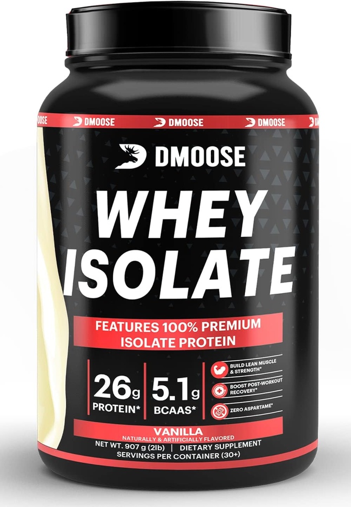 DMoose Whey Isolate Protein Powder I 26 g Protein I 5.1g BCAAS I Gluten Free I Helps 維持 筋肉 質量 & 減少 回復 時間 I チョコレート & バニラ I 30 サービング