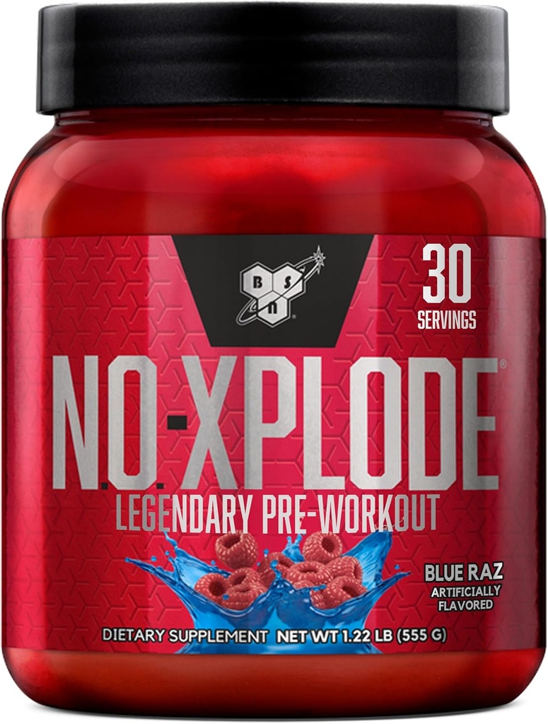 BSN N.O.-XPLODEプレワークアウトパウダー、クレアチンとベータアラニンと女性のためのエネルギーサプリメント、味:ブルーレイズ、30サービング