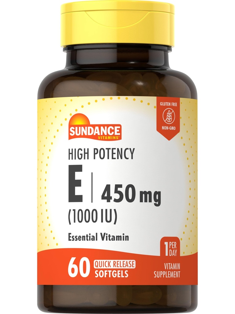サンダンス高効力ビタミンE | 450mg(1000 IU) | 60Softgels | 必須ビタミンサプリメント | 非GMOおよびグルテンフリーフォーミュラ