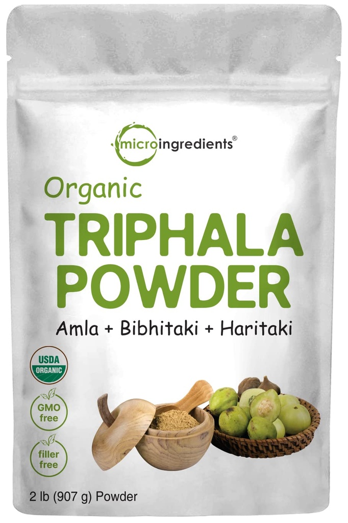 Organic Triphala Powder, 2 Pounds (Amla + Haritaki + Bibhitaki) | India Origin, Herbal Adaptogen Supplement, Supports Colon & Immune Health | Vegan, No GMOS