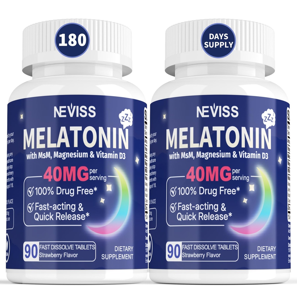 大人のためのメラトニン40 mg - 速い分解及びChewableのSublingual睡眠の補足 - ビタミンD3及びMSM、健康の残り周期のためのSelenium、深いZzzs、砂糖なし、180のサービングが付いている余分強さMelatonin
