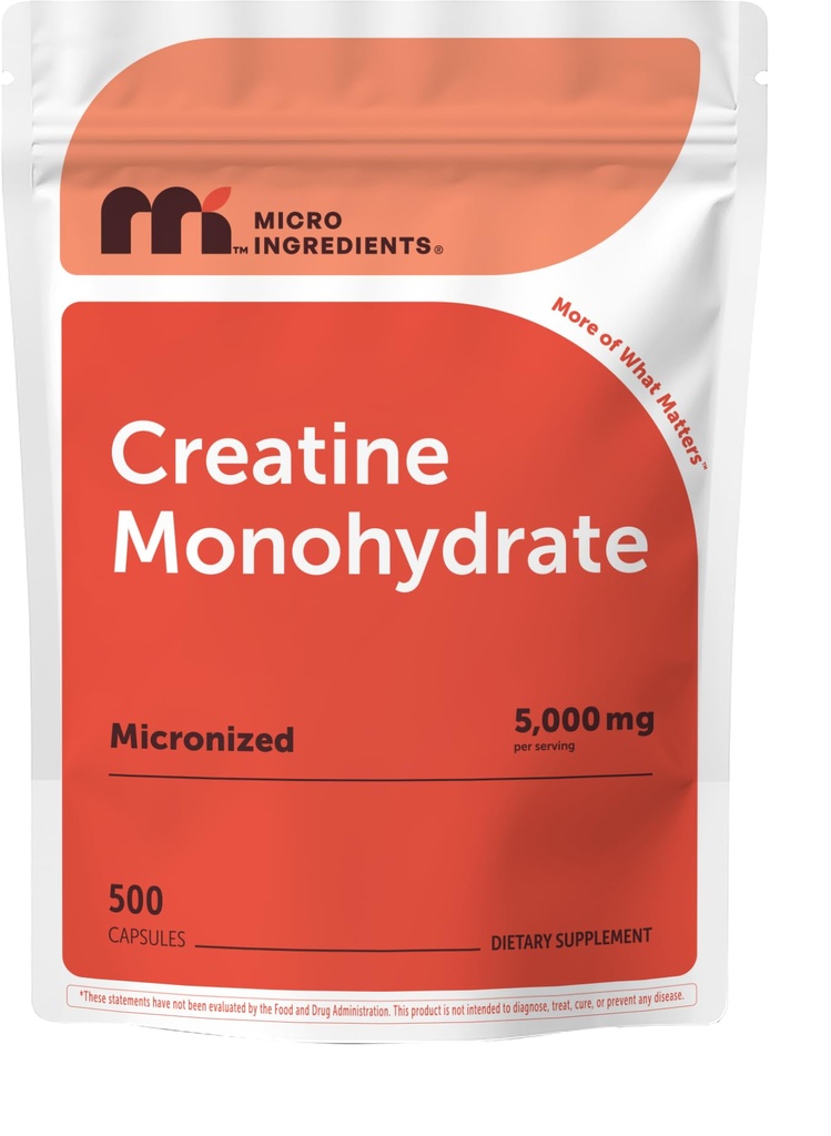 クレアチン Monohydrate 5,000mg, 500カプセル | 純正クレアチンピル – マイクロン化 + 不燃パウダーソース, 容易な吸収 | プレワークアウト & 筋肉健康サポート | ケト, 非GMO
