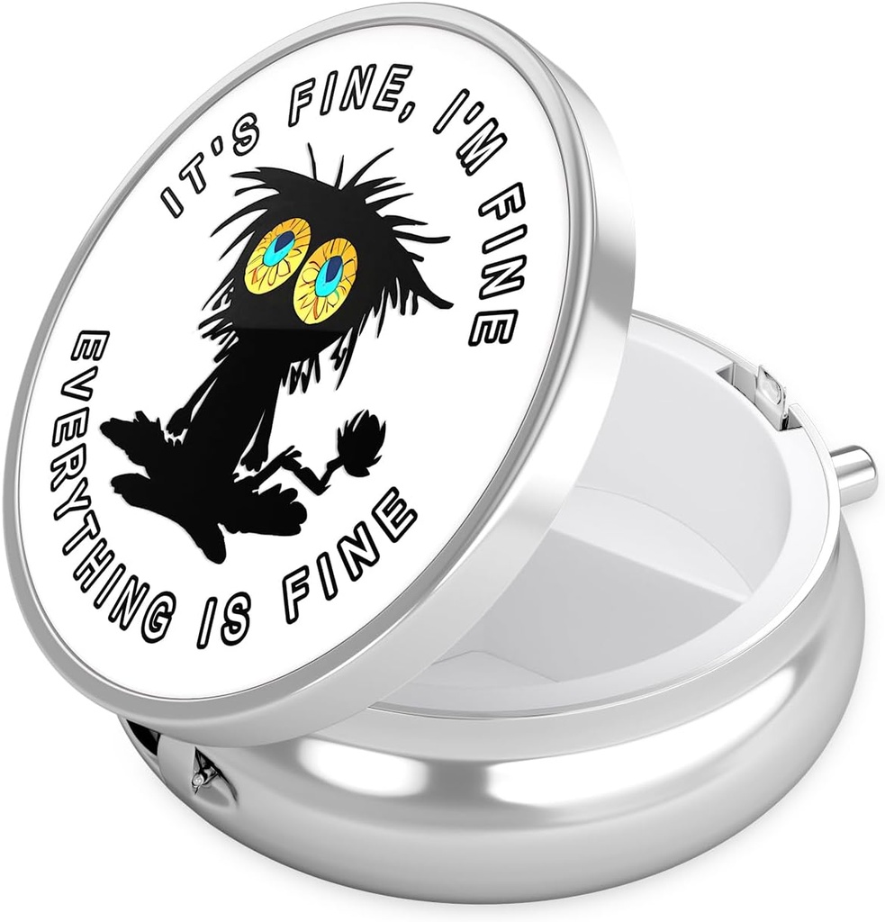 Nipichsha Pill Box, Small Pill Case for Purse & Pocket, Cute Travel Medicine Organizer, Portable Medicine Container Holder to Hold Vitamins, Medication, Fish Oil & Supplement, Funny Black Cat