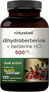 NatureBell Dihydroberine with Berberine HCl 500mg、120 Veggie Capsules | 5X より良いグルコバンテージで吸収 | バランスの取れた砂糖レベルと心の健康をサポート | ビーガン、非GMO
