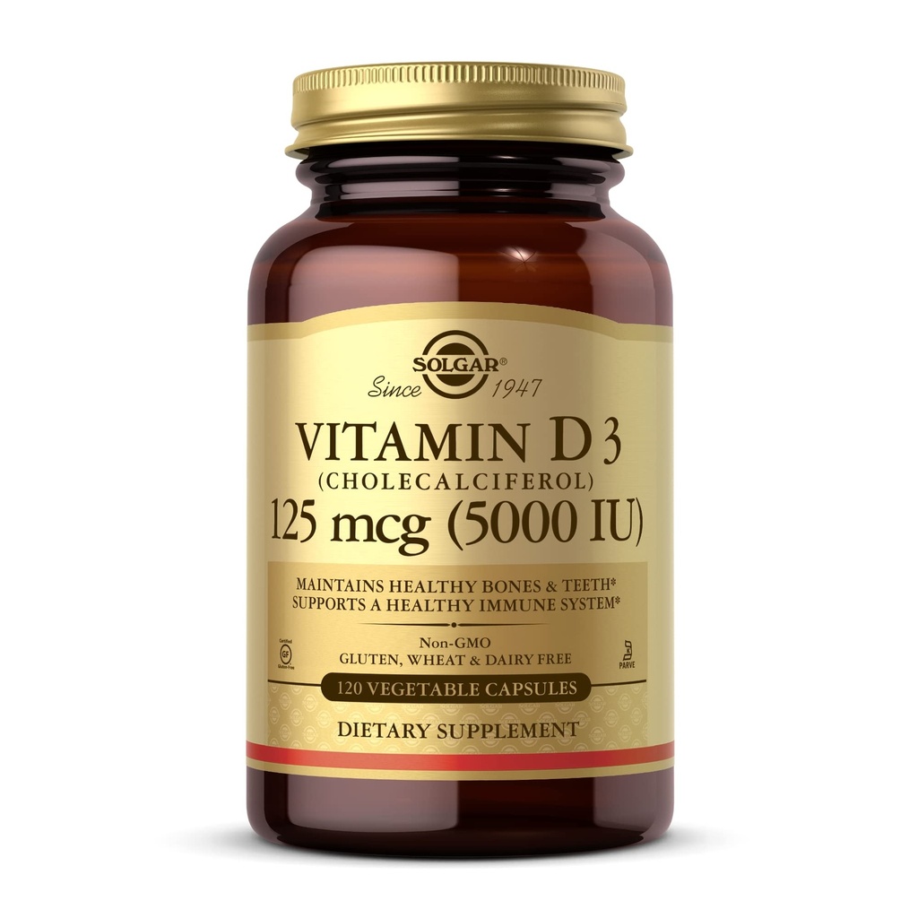 ソルガービタミンD3(Cholecalciferol)125mcg(5000 IU)、120野菜カプセル - ヘルシーボン&ティースを維持するのに役立ちます - 免疫システムサポート - 非GMO、グルテンフリー、乳製品無料、コーシャ - 120のサービング