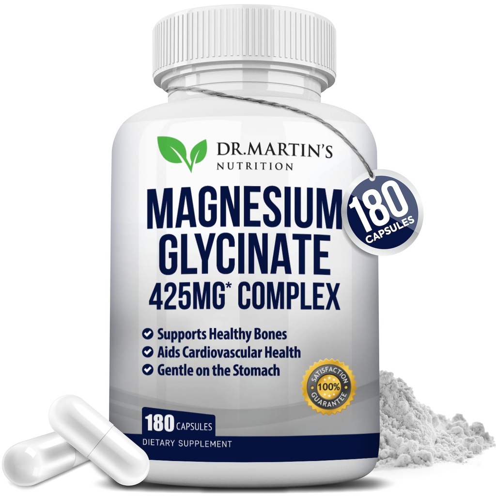 プレミアムマグネシウムグリシナート425mg - 180ビーガンカプセル - ストレスリリーフ、睡眠、筋肉のクランプと健康的なハートの助け |