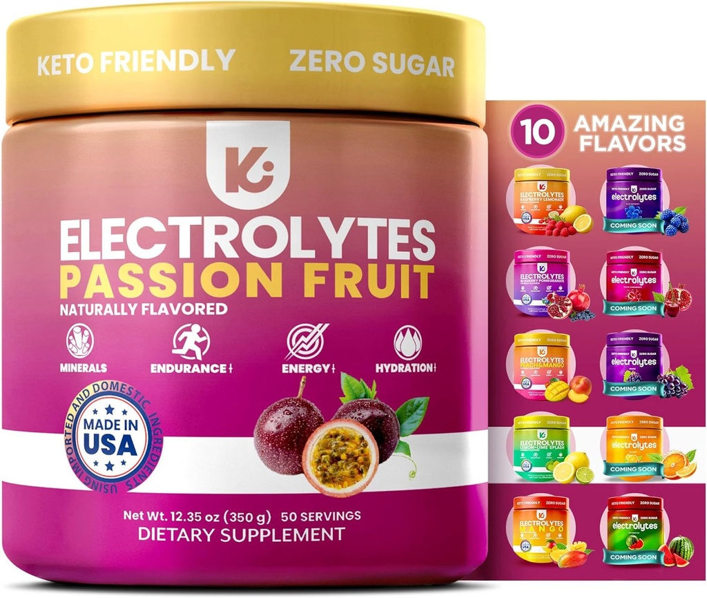 Keppi Electrolytes Powder – Passionfruit Flavor – No Sugar Hydration Supplement with Potassium, Magnesium, Sodium – 50 Servings – Keto, Vegan, Fasting-Friendly, Zero Calorie Electrolyte Drink