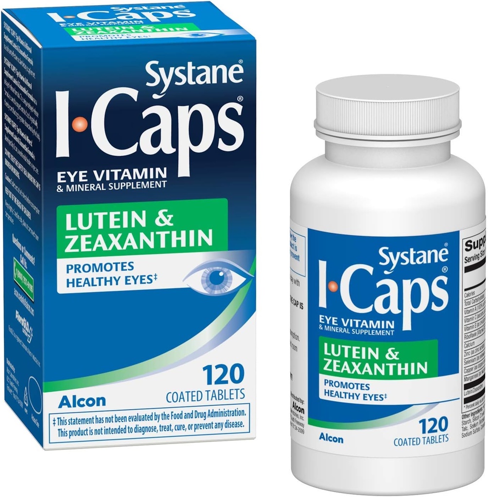Systane ICapsの目のビタミン及びミネラル補足、ルテイン及びゼアキサンチンの方式、120の上塗を施してあるタブレット