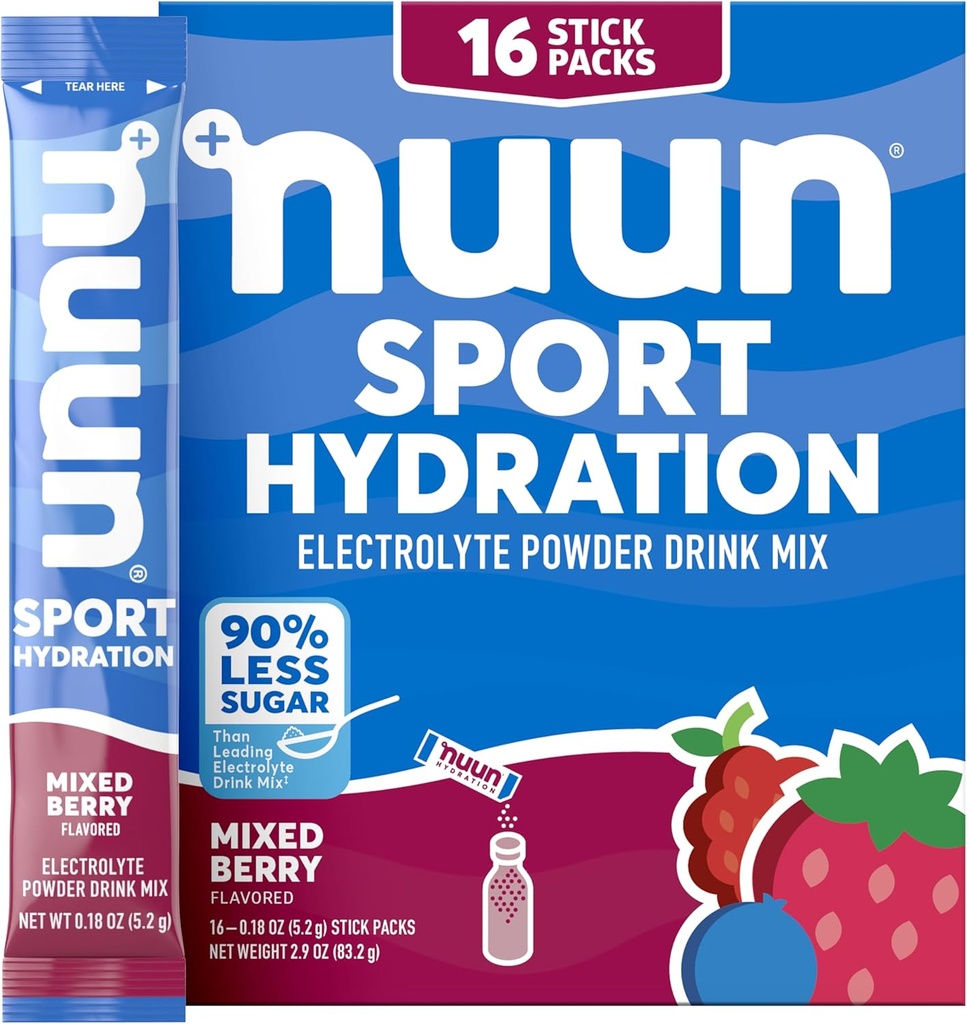 Nuunのスポーツはマグネシウム、カルシウム、カリウム、塩化カリウム、およびナトリウム、オンザ・ゴーのための水和のパケット、混合されたベリー味、グルテンフリー及びビーガン、16の単一のサービングを粉にします