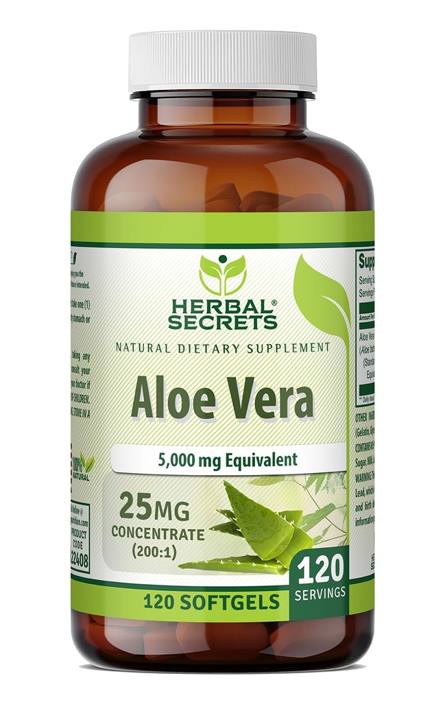 草の秘密アロエベラ 25 Mg コンセントレート 200:1 | 5000 Mg 等価 | 120 Softgels | 非GMO | グルテンフリー | アメリカ製