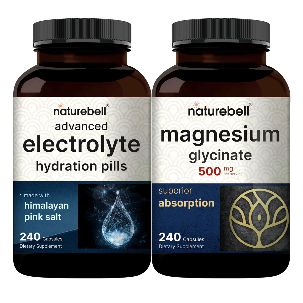 NatureBellのマグネシウムのGlycinateのカプセル500mg及び高度の電解物のHydrationの丸薬の束のパック Chelated及び浄化された鉱物 速いHydrating KetoのElectrolytes