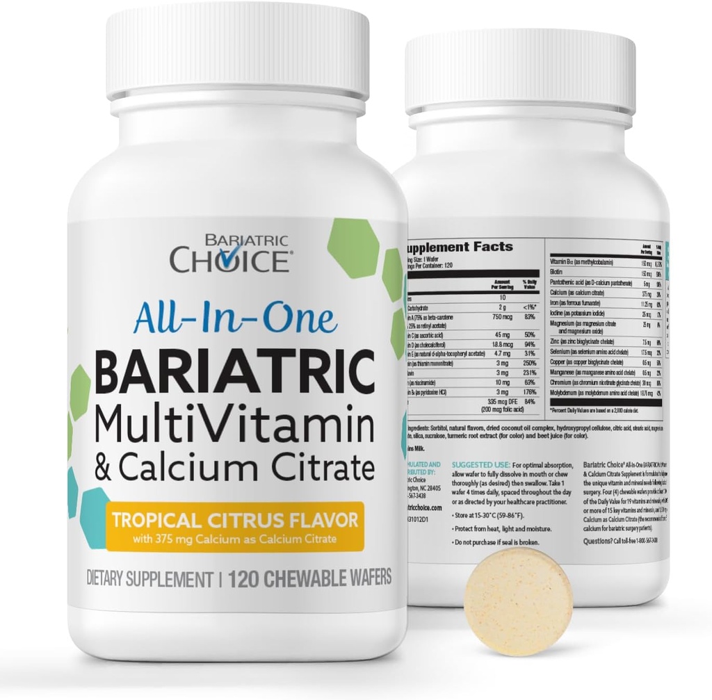 Bariatric Choice All-in-One Chewable Bariatric MultiVitamin with Iron & Calcium Citrate, Tropical Citrus (120ct)