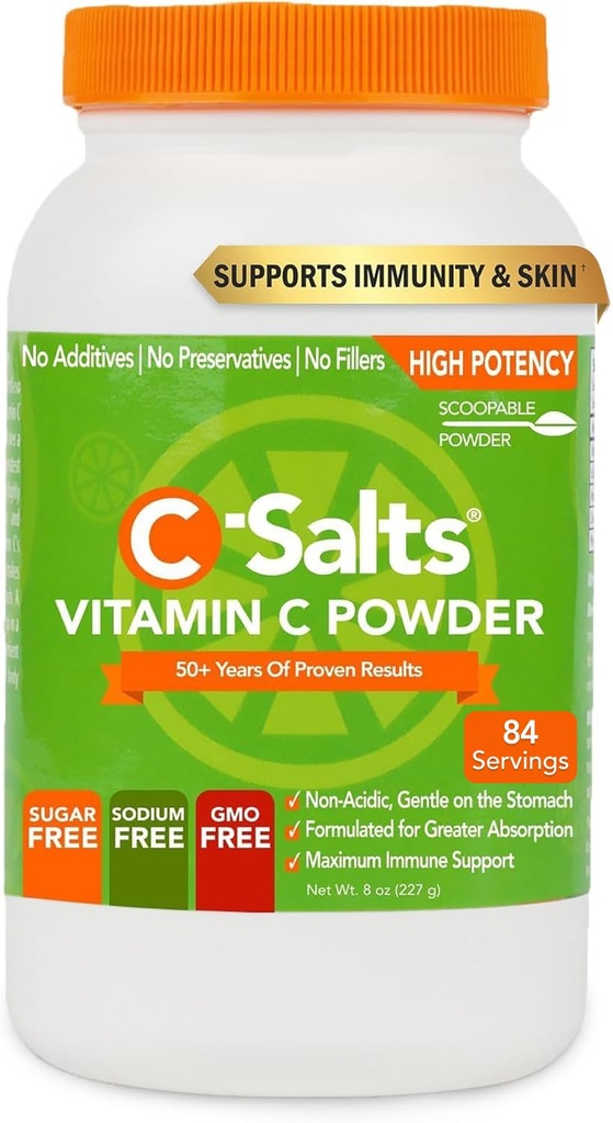 C-SaltsのビタミンCの粉の補足-免疫サポートのための100%の純粋な高い線量の緩衝されたビタミンCの粉-有機性、砂糖なし、ビーガン、非GMO、Stomachフレンドリー、元の8のoz