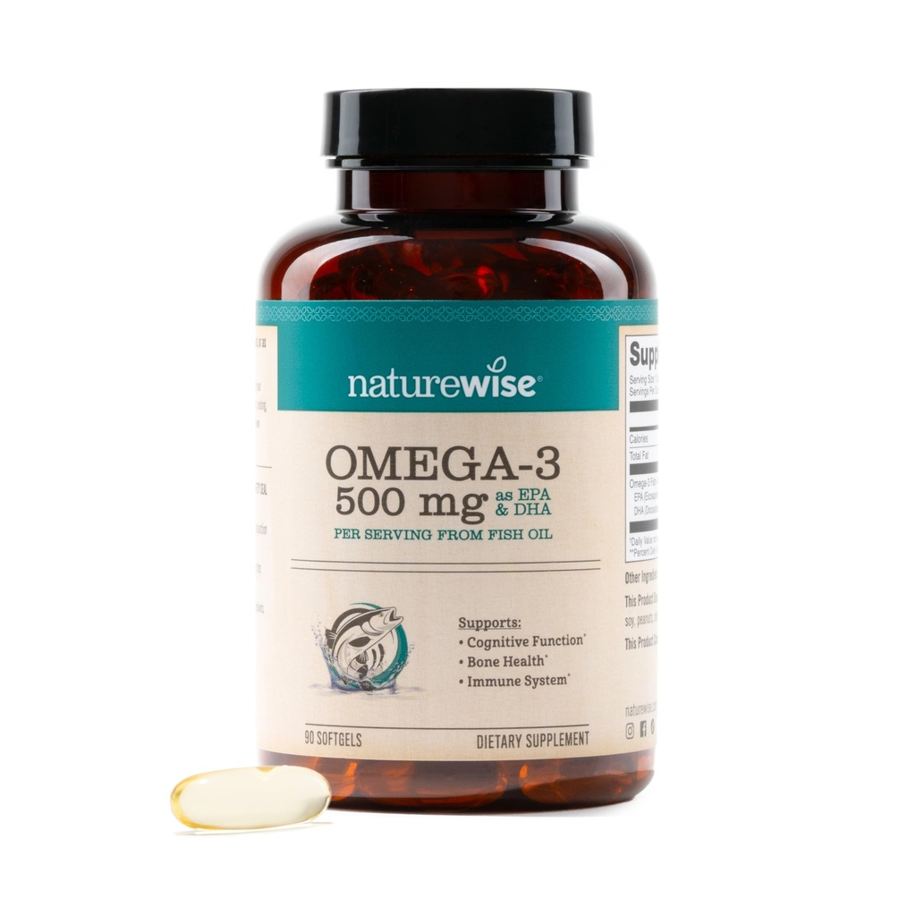 NatureWiseオメガ3魚油 - ピルあたり500mg - EPA&DHA - 免疫サポート、脳の健康と最適ウェルネス - グルテンフリー、非GMO - 90 Softgels[3ヶ月の供給]