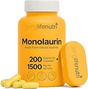 LongLifeNutri Monolaurin 1500mg - Coconut、200ベジタリアンカプセル、Gutバランス&自然防衛のための有機サプリメント、100日の供給、GMP認証、米国製