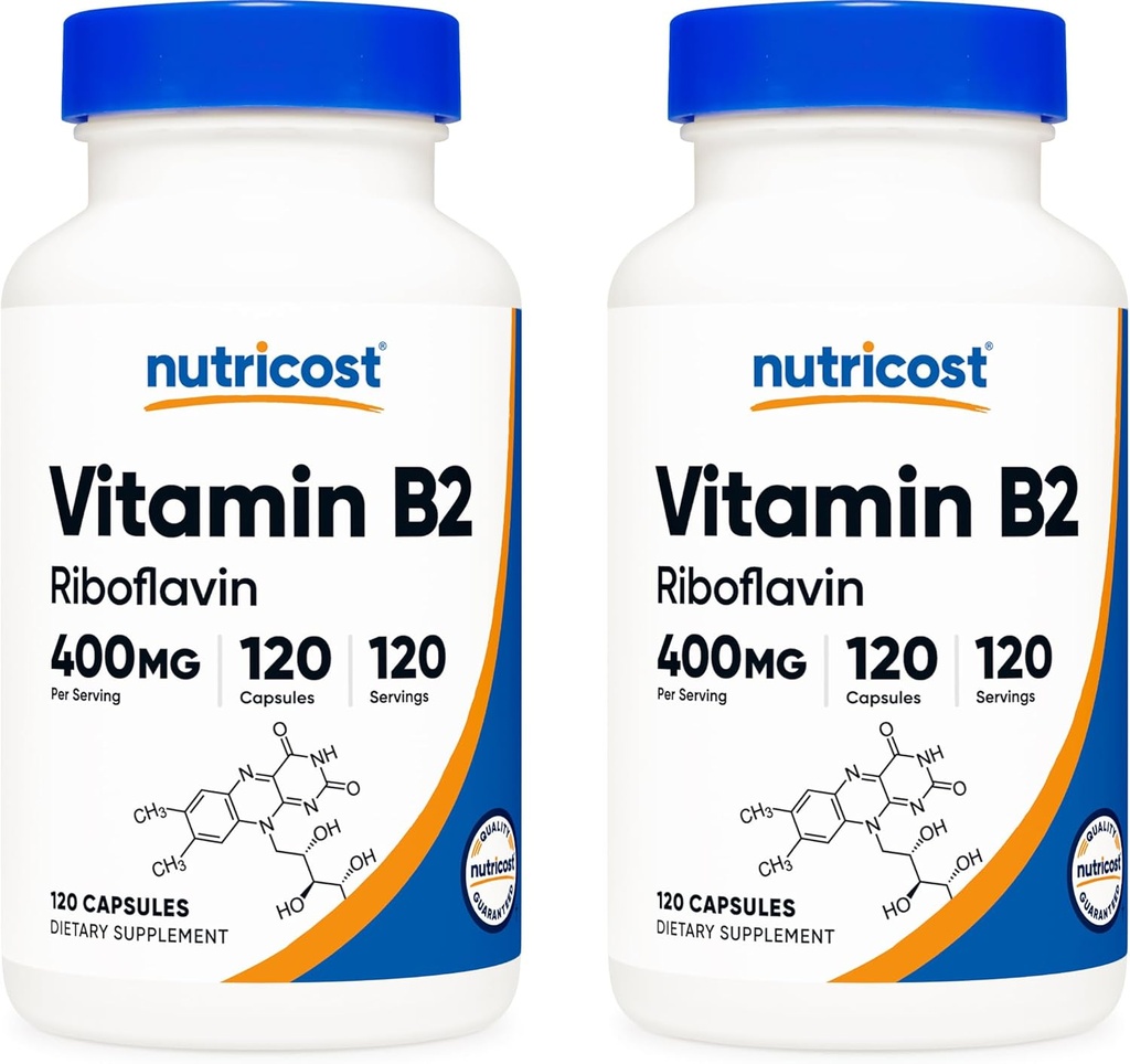 Nutricost Vitamin B2 (Riboflavin) 400mg, 120 Capsules (2 Bottles)