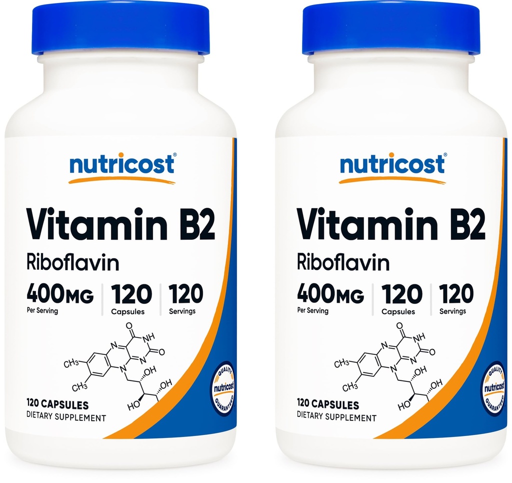 NutricostビタミンB2(リボフラビン)400mg、120カプセル(2本)