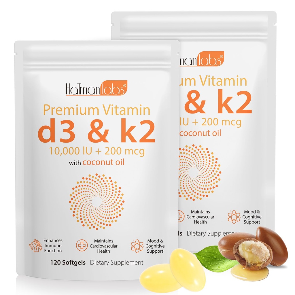 2袋のビタミンD3 K2の補足のSoftgel、10000 IUのビタミンD3 K2のSoftgelは免疫、中心、歯及び骨の健康、GMO、グルテン、大豆の放します