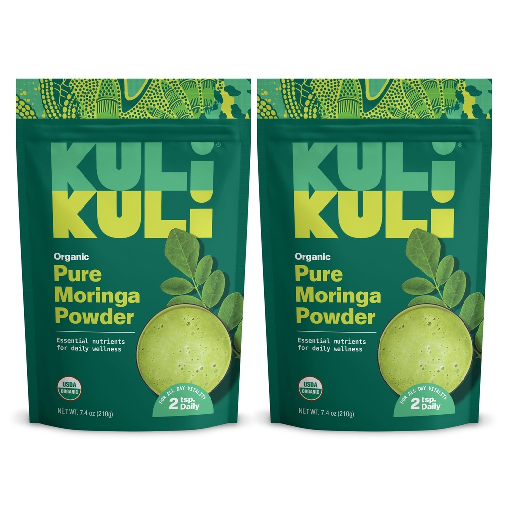Kuli Kuli Kuli Moringa Oleifera有機リーフパウダー&グリーンスムージー、100%純粋なUSDA認定&非GMOモリンガパウダー、スムージー、紅茶、食品、 2パック